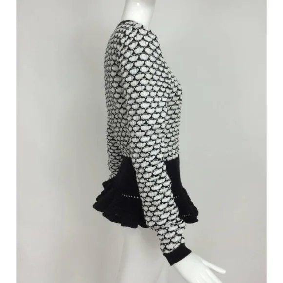 Christian Dior Wool Cardigan Peplum Flounce Crochet Tunic Longline DEADSTOCK NEW